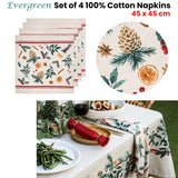 Ladelle Festive 4-Piece Evergreen Cotton Napkin Set - 45 x 45 cm - Front View
