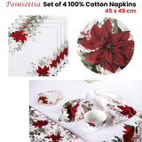 Elegant Poinsettia Cotton Napkins Set - 4 Pieces, 45 x 45 cm - Front View
