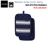 Ladelle Butcher Stripe Series Navy Set of 2 Pot Holders 17.5 x 24.5cm - Front View