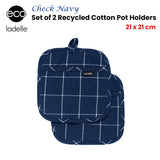Ladelle Eco-Friendly Navy Check Pot Holder Set - 21 x 21 cm (Set of 2) - Front View