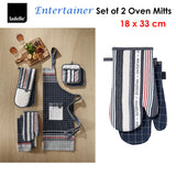 Ladelle Entertainer Charcoal Set of 2 Oven Mitts 18 x 33 cm - Front View