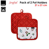 Ladelle Joyful Red Set of 2 Pot Holders 21 x 21 cm - Front View