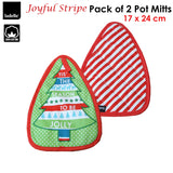 Ladelle Joyful Stripe Red Set of 2 Pot Mitts 17 x 24 cm - Front View