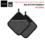 Ladelle Professional Series Stripe Black Set of 2 Pot Holders 21 x 21 cm - Front View