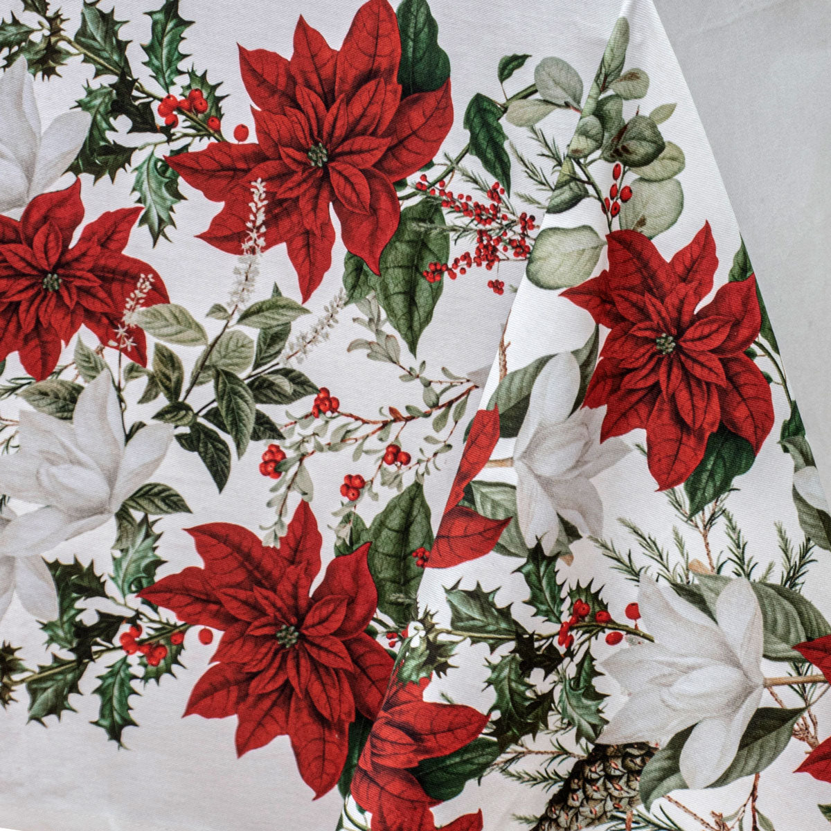 Elegant Poinsettia Christmas Tablecloth - 100% Cotton, 150 x 230 cm