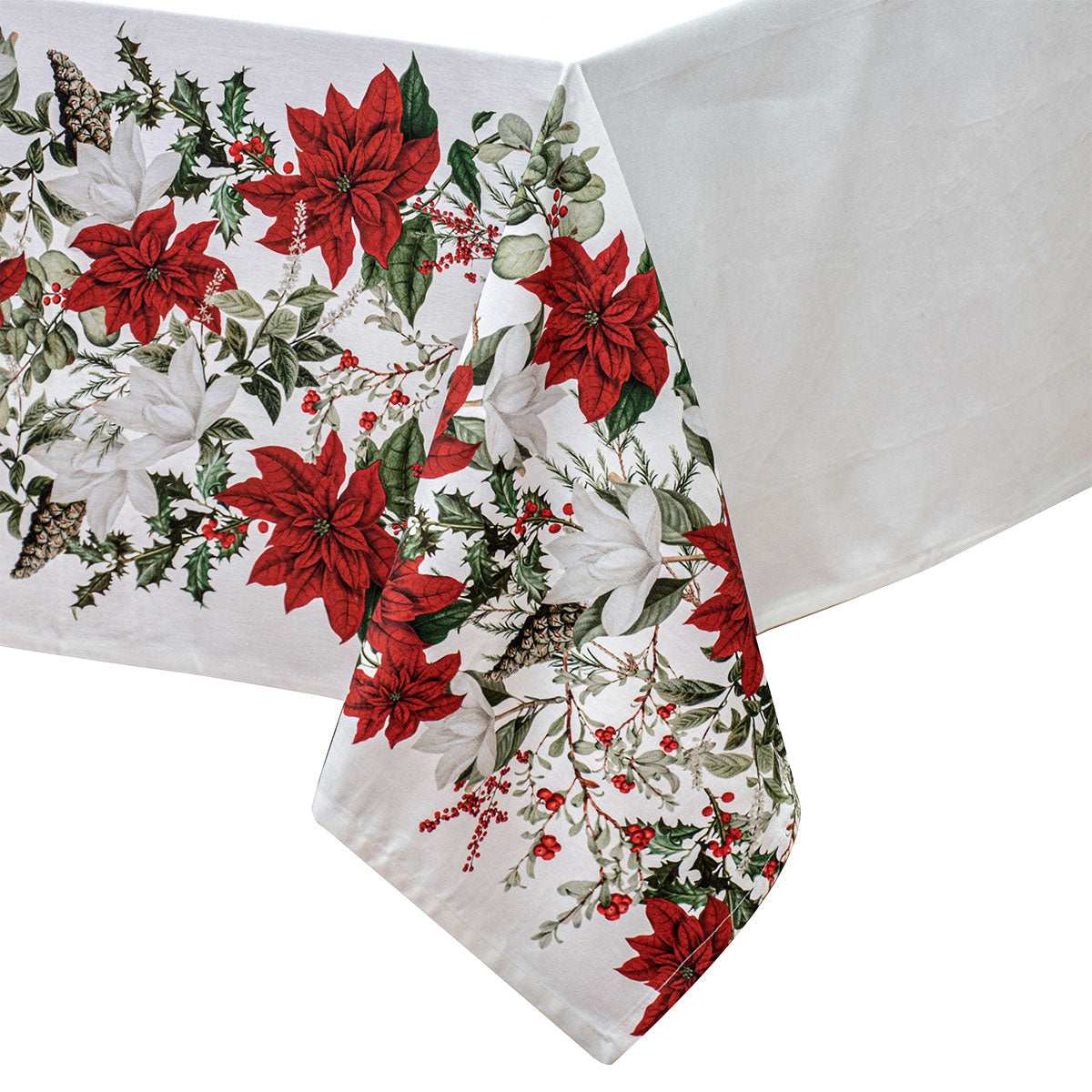 Elegant 100% Cotton Poinsettia Christmas Tablecloth for Holiday Dining - 150 x 300 cm