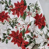 Elegant 100% Cotton Poinsettia Christmas Tablecloth for Holiday Dining - 150 x 300 cm - Top-Down View