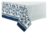 Ladelle Indigo Blue Floral Cotton Tablecloth for 8 to 10 Guests - 150 x 265 cm
