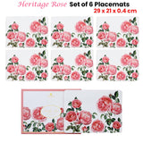 Set of 6 Vintage-Inspired Heritage Rose Placemats 29x21x0.4 cm - Front View