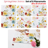 Charming Floral Placemats Set of 6 for Springtime Gatherings - 29x21 cm - Front View