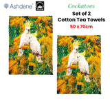 Set of 2 Backyard Beauties Kitchen Tea Towels Cockatoos 50 x 70 cm - Front View