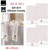 Ladelle Mr & Mrs Christmas Hat Set of 4 Cotton Kitchen Towels 45 x 70 cm - Front View