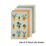 Ladelle Set of 5 Plant Life Cotton Kitchen Tea Towels 50 x 70 cm Green - Front View