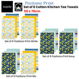 Ladelle Set of 6 Positano Cotton Kitchen Tea Towels 50 x 70 cm White - Front View