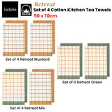 Ladelle Set of 4 Retreat Cotton Kitchen Tea Towels 50 x 70 cm Green - Front View