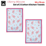 Cherry Blossom Elegance: Set of 2 Cotton Kitchen Tea Towels (50 x 70 cm) - Front View