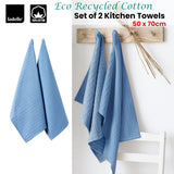 Ladelle Eco Recycled Cotton Set of 2 Cotton Kitchen Towels Blue 50 x 70 cm - Front View
