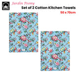 Set of 2 Jardin Peony Cotton Kitchen Tea Towels 50 x 70 cm - Front View
