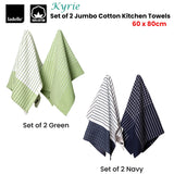 Ladelle Kyrie Cotton Set of 2 Jumbo Kitchen Towels 60 x 80 cm Navy - Front View