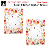 Vibrant Spring Floral Cotton Kitchen Tea Towels - Set of 2 (50 x 70 cm) - Front View
