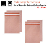 Ladelle Culinary Terracotta Cotton Set of 4 Jumbo Kitchen Towels 60 x 80 cm - Front View
