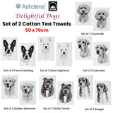 Set of 2 Delightful Dogs Cotton Kitchen Tea Towels 50 x 70 cm West Highland - Side View