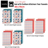 Ladelle Set of 6 Zest Bright Cotton Kitchen Tea Towels 50 x 70 cm Stripes - Front View