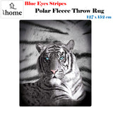 Just Home Blue Eyes Stripes Tiger Polar Fleece Throw Rug - Front View