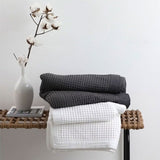 Logan and Mason Luxurious Charcoal Waffle Blanket - 100% Cotton, Single/Double Size - Top-Down View