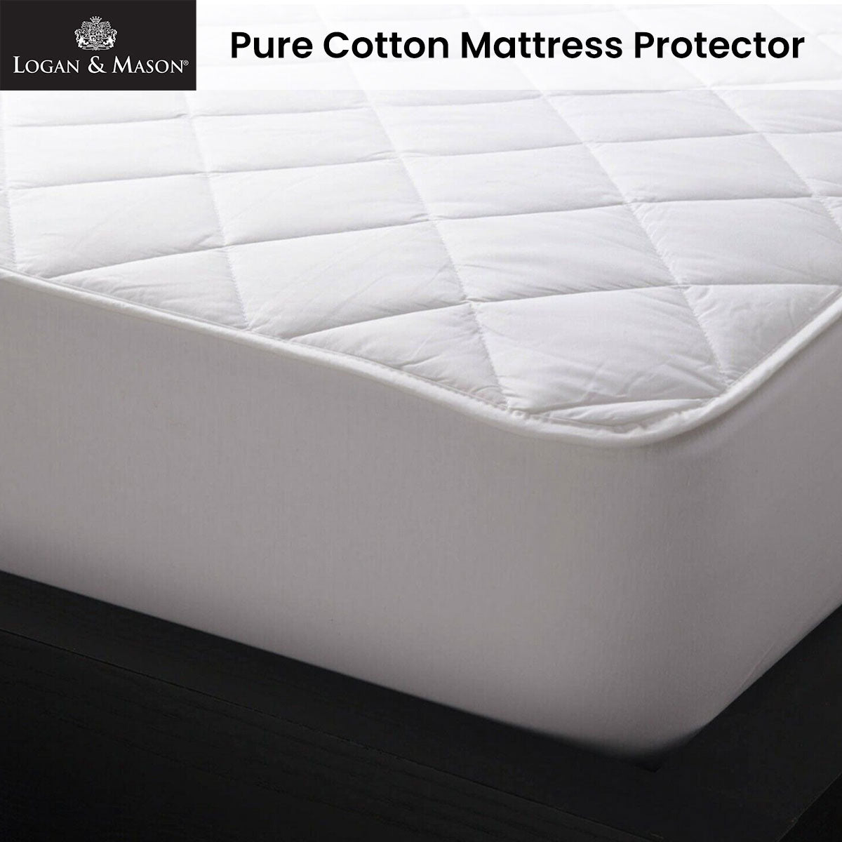 Logan and Mason Premium Quilted Cotton Mattress Protector - White 45cm Wall Super King