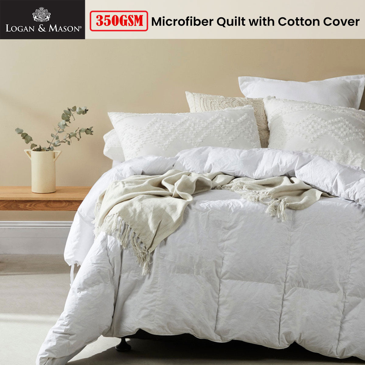 Logan and Mason 350GSM Hypoallergenic Microfiber Quilt with Cotton Cover - Double Size
