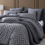Westport Charcoal Herringbone Jacquard Queen Quilt Cover Set - Side View