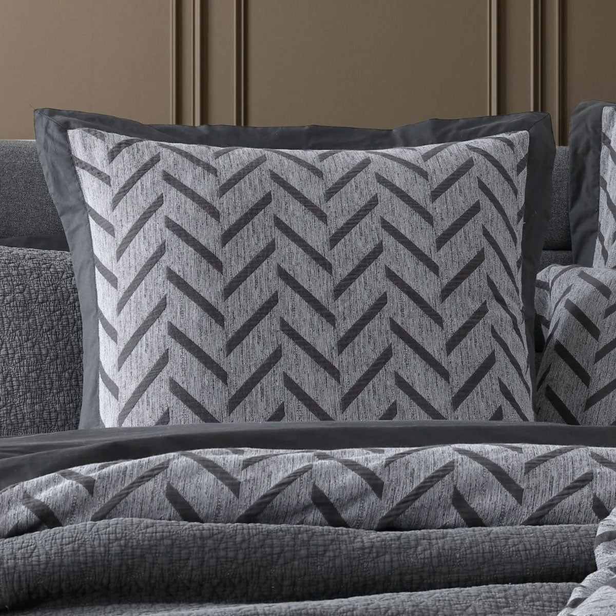 Westport Charcoal Herringbone Jacquard Queen Quilt Cover Set