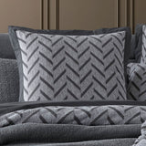 Westport Charcoal Herringbone Jacquard Queen Quilt Cover Set - Top-Down View
