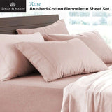 Logan and Mason Luxurious Soft Brushed Cotton Flannelette Sheet Set in Rose - King Size with 40cm Wall - Front View
