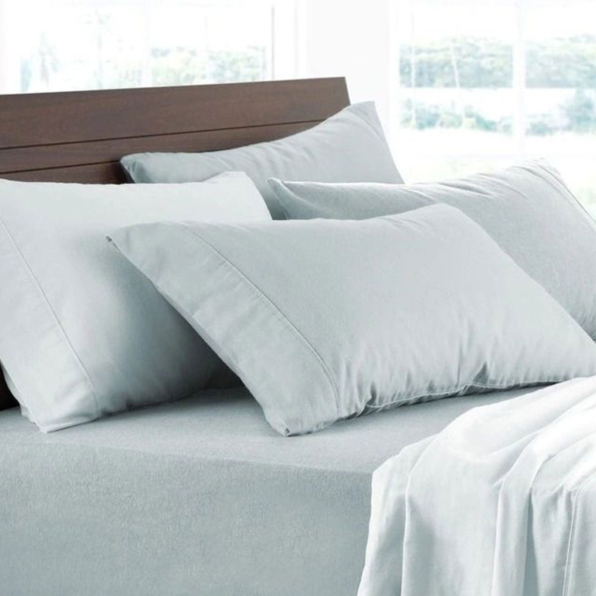 Logan and Mason Soft Brushed Cotton Flannelette Sheet Set in Surf with 40cm Deep Wall for King Size
