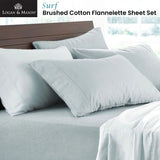 Logan and Mason Soft Brushed Cotton Flannelette Sheet Set in Surf with 40cm Deep Wall for King Size - Front View
