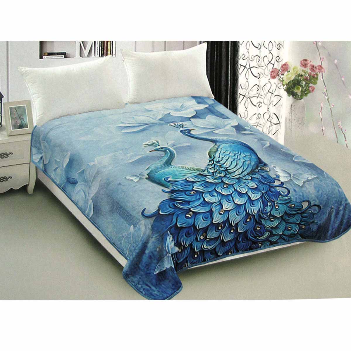 800GSM Luxury Reversible Animal Pattern Mink Blanket Queen 200 x 240 cm Pretty Peacock Blue