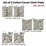 Set of 2 Cotton Cover Chair Pads 40 x 40 cm Eiffel Tower - Front View