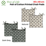 Lylac Homewares Tree of Life Set of 2 Cotton Chair Pads Dark Grey - Front View