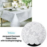 Jacquard Damask Design with Scalloped Edging Table Cloth White 150 x 220 cm - Front View