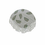 Leaf Printed Premium 60% Cotton 40% Linen Table Cloth with White Lace Edging 140 x 220 cm / 6 Seater