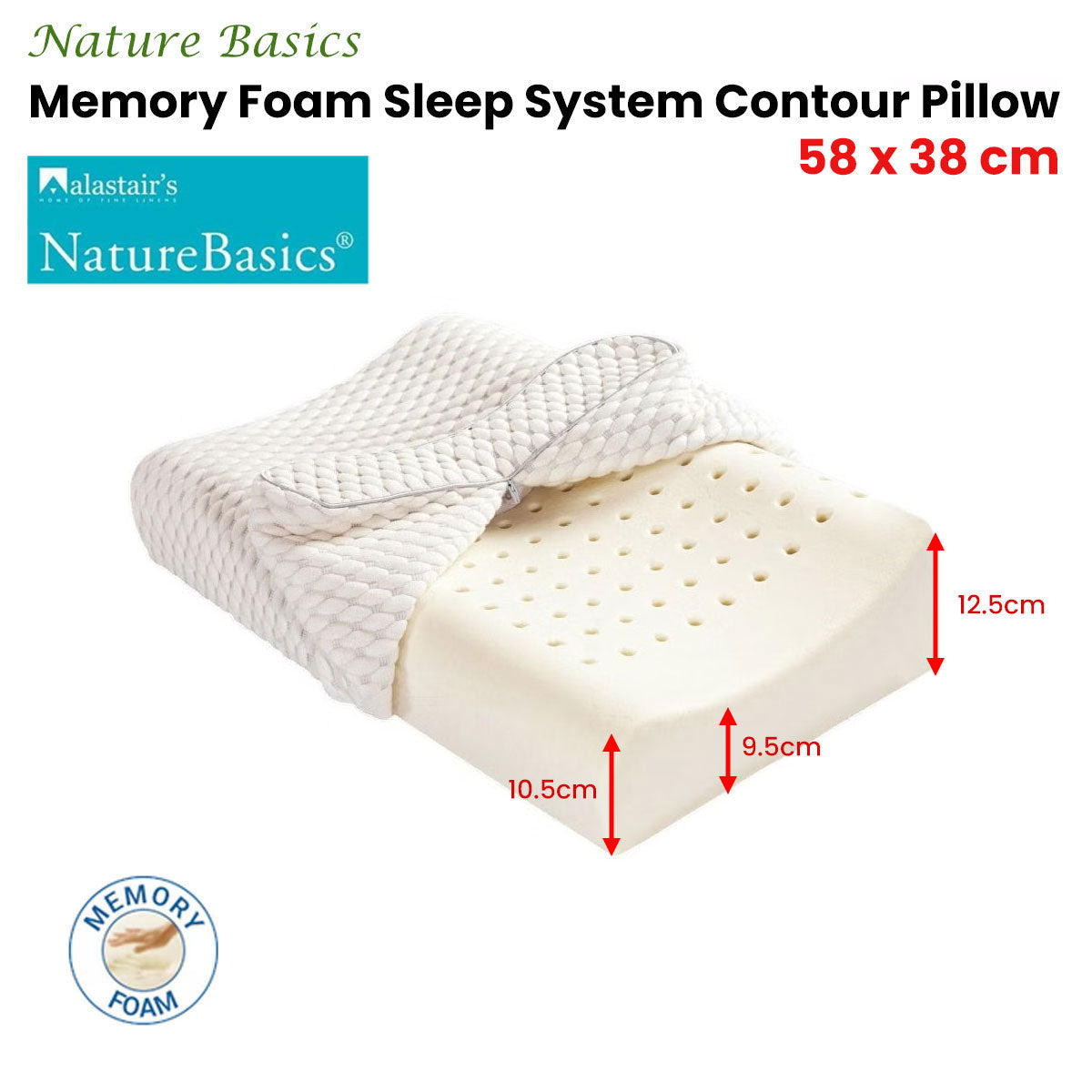 Alastairs Nature Basics Contour Memory Foam Pillow - 38 x 58 cm