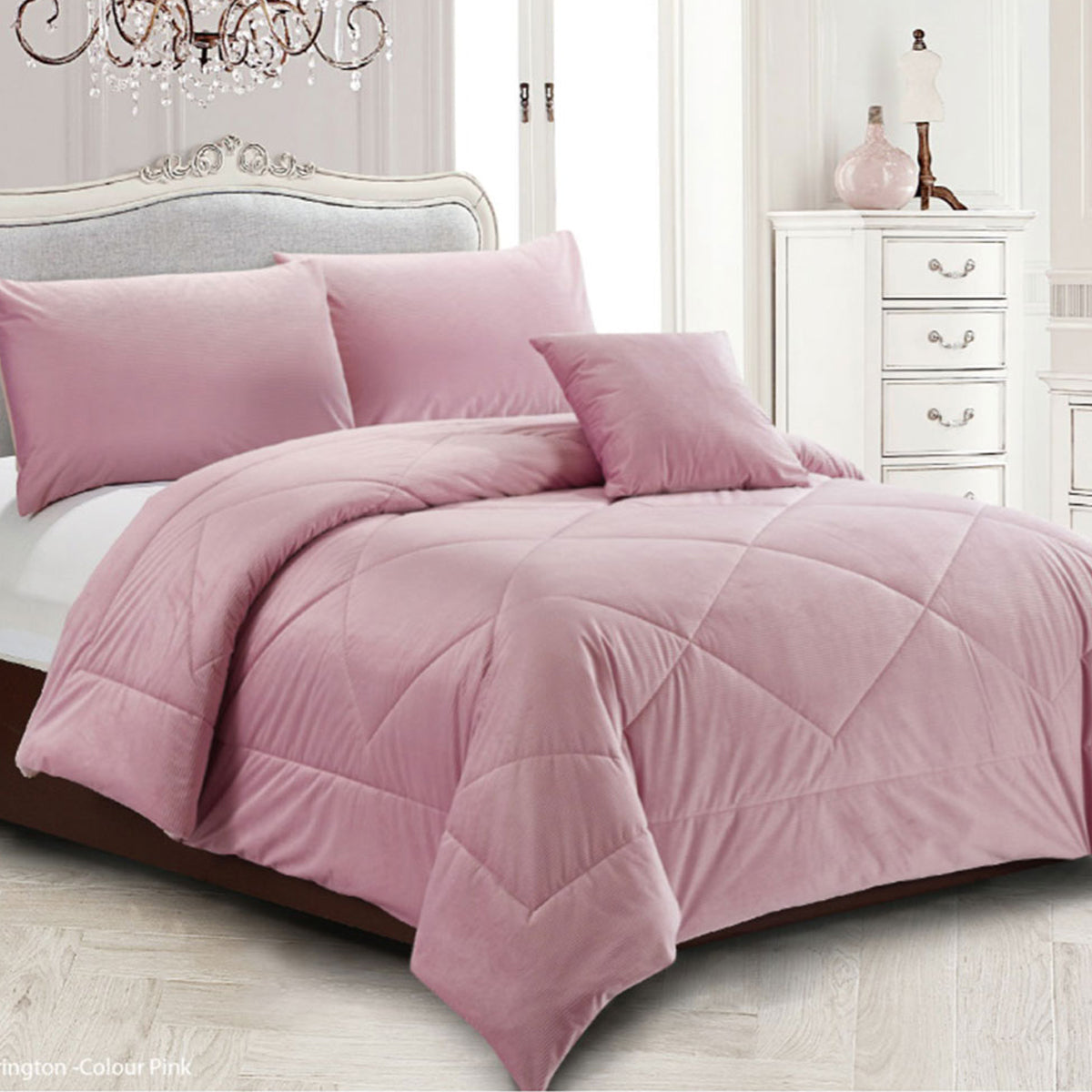 Georges Fine Linens Carrington Pink Diamond Quilted Queen Comforter Set