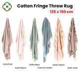 100% Cotton Fringe Throw Rug 125 x 150 cm Aztec Rust