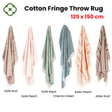 100% Cotton Fringe Throw Rug 125 x 150 cm Aztec Rust - Front View
