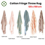 100% Cotton Fringe Throw Rug 125 x 150 cm Chevron Green