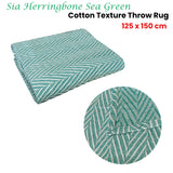 Sia Herringbone Sea Green 100% Cotton Texture Throw Rug 125 x 150 cm - Front View