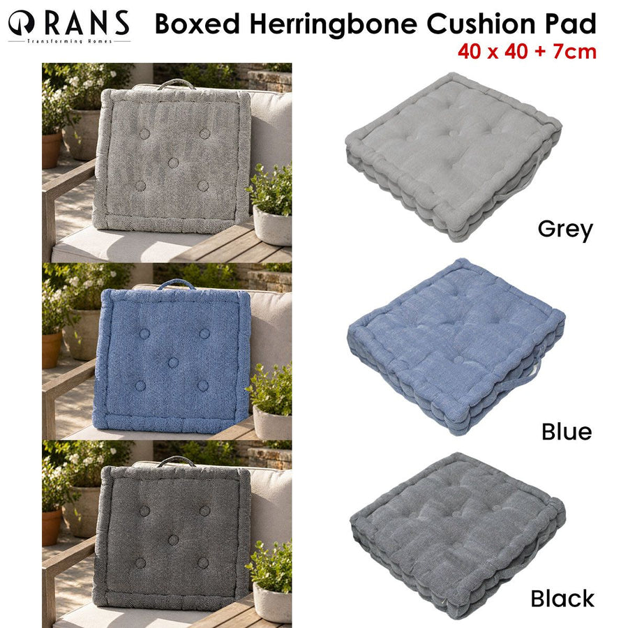Rans Boxed Herringbone Chair Cushion Pad 40 x 40 + 7 cm Blue
