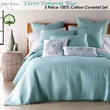 Jenny Mclean Blue Pompom 3 Piece 100% Cotton Super King Coverlet Set - Front View